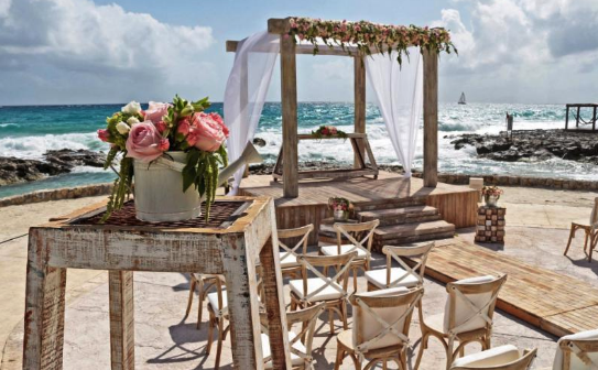 A destination wedding overlooking the water.