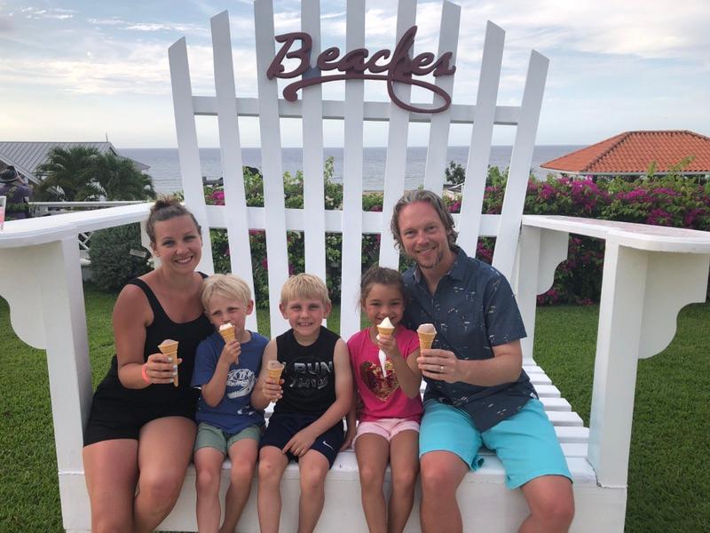 Jamie and her family on vacation at a resort in Jamaica.