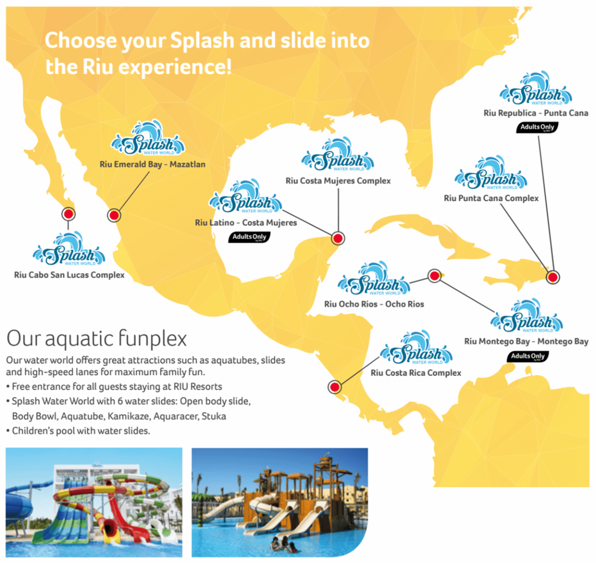 Travel agent for Riu resorts showcasing Splash Water World. 